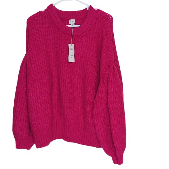 A New Day Pink Balloon Sleeve Sweater Womens Small Boat Neck Pullover NWT - Picture 1 of 10